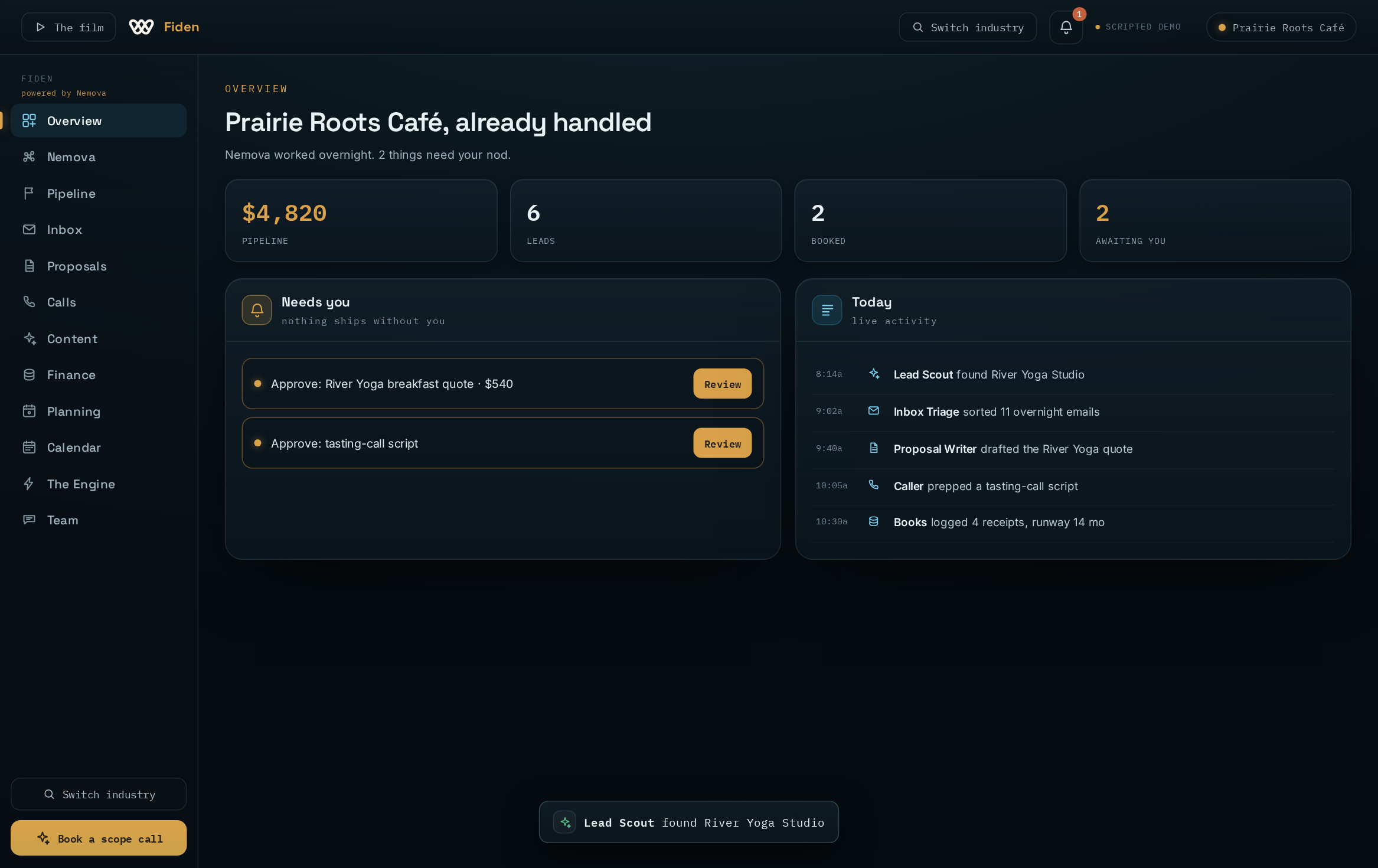 Fiden live demo, powered by Nemova